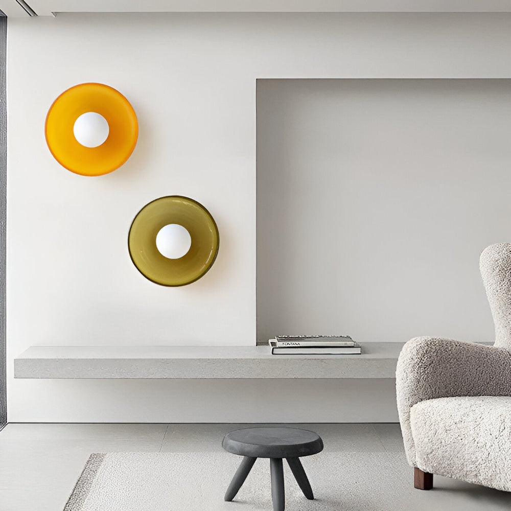 Lunaro – Rund Loftlampe i Glas og Sten med Moderne LED-Belysning