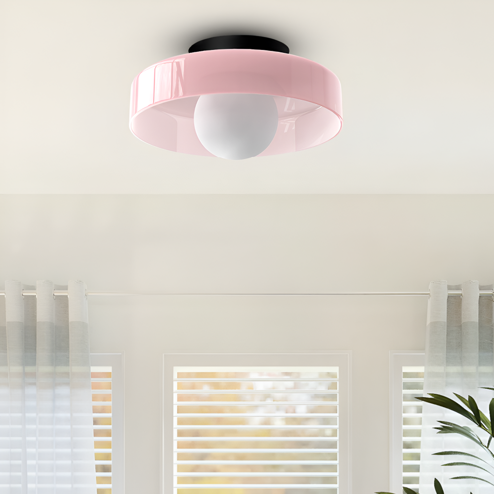 Lunaro – Rund Loftlampe i Glas og Sten med Moderne LED-Belysning