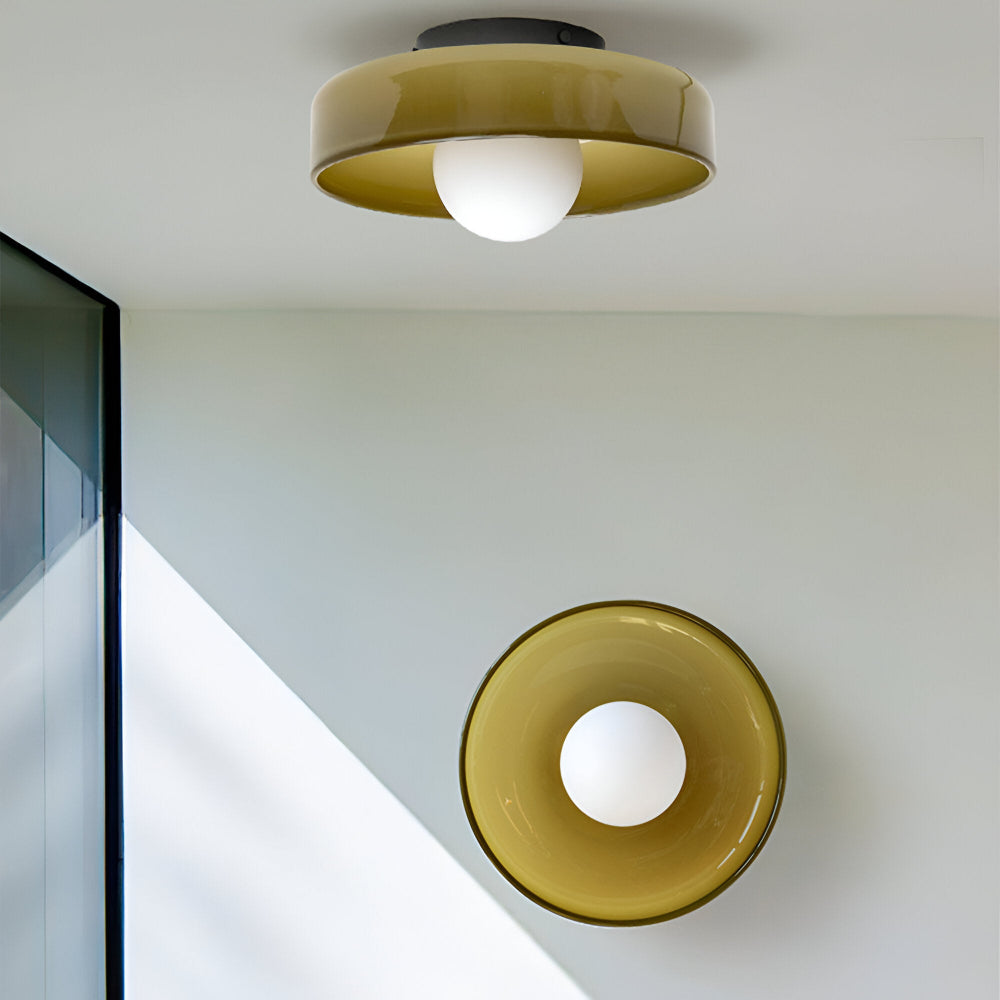 Lunaro – Rund Loftlampe i Glas og Sten med Moderne LED-Belysning
