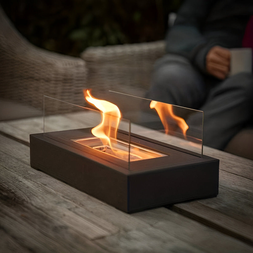 FlamoRidge – Rektangulär Bordseldstad i Glas & Metall