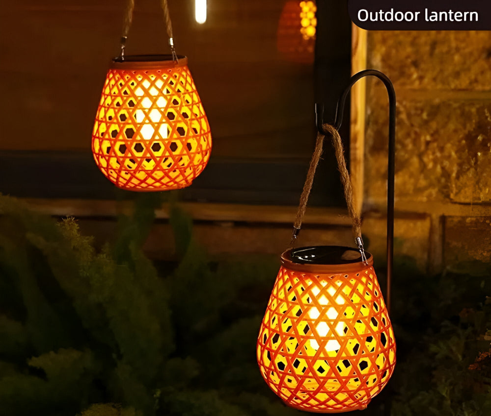 Solcelle lanterne til haven – flettet design med varm LED (IP44)