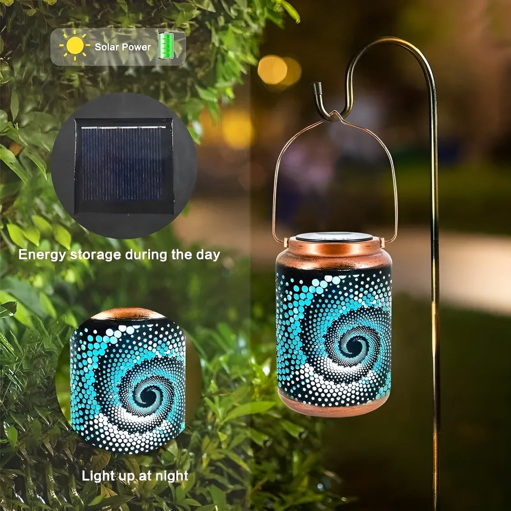Solcelle LED havelampe med spiralmønster til have og terrasse