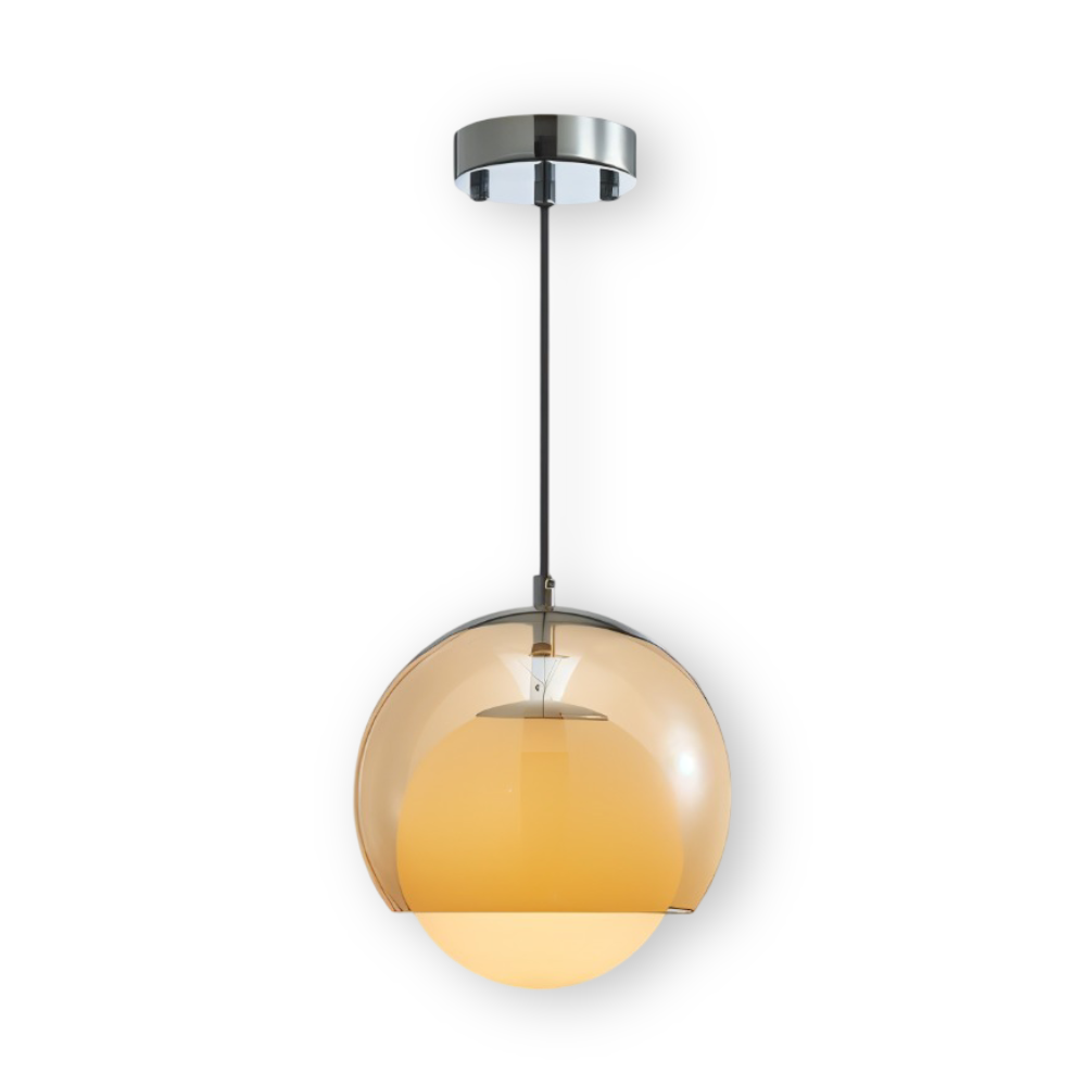 Retro glas pendel lampe i Bauhaus stil med orange skærm