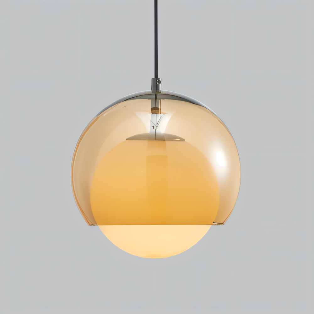 Retro glas pendel lampe i Bauhaus stil med orange skærm