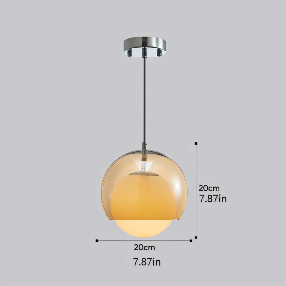 Retro glas pendel lampe i Bauhaus stil med orange skærm