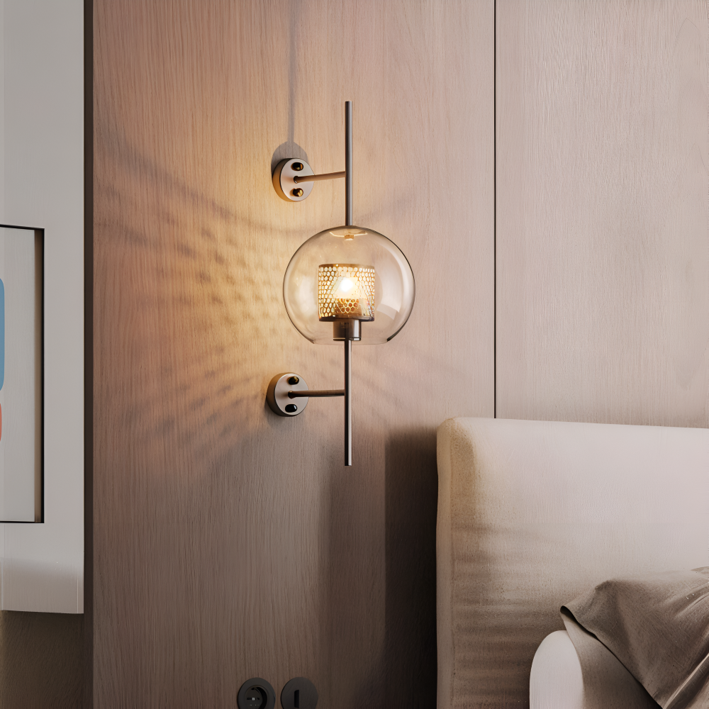 Hexara Væglampe – Glas Væglampe med Bikubemønster i Vintage LED Stil