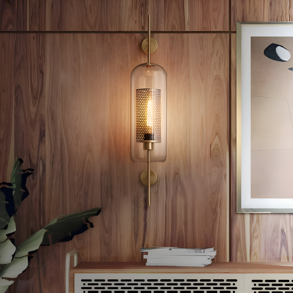 Hexara Væglampe – Glas Væglampe med Bikubemønster i Vintage LED Stil