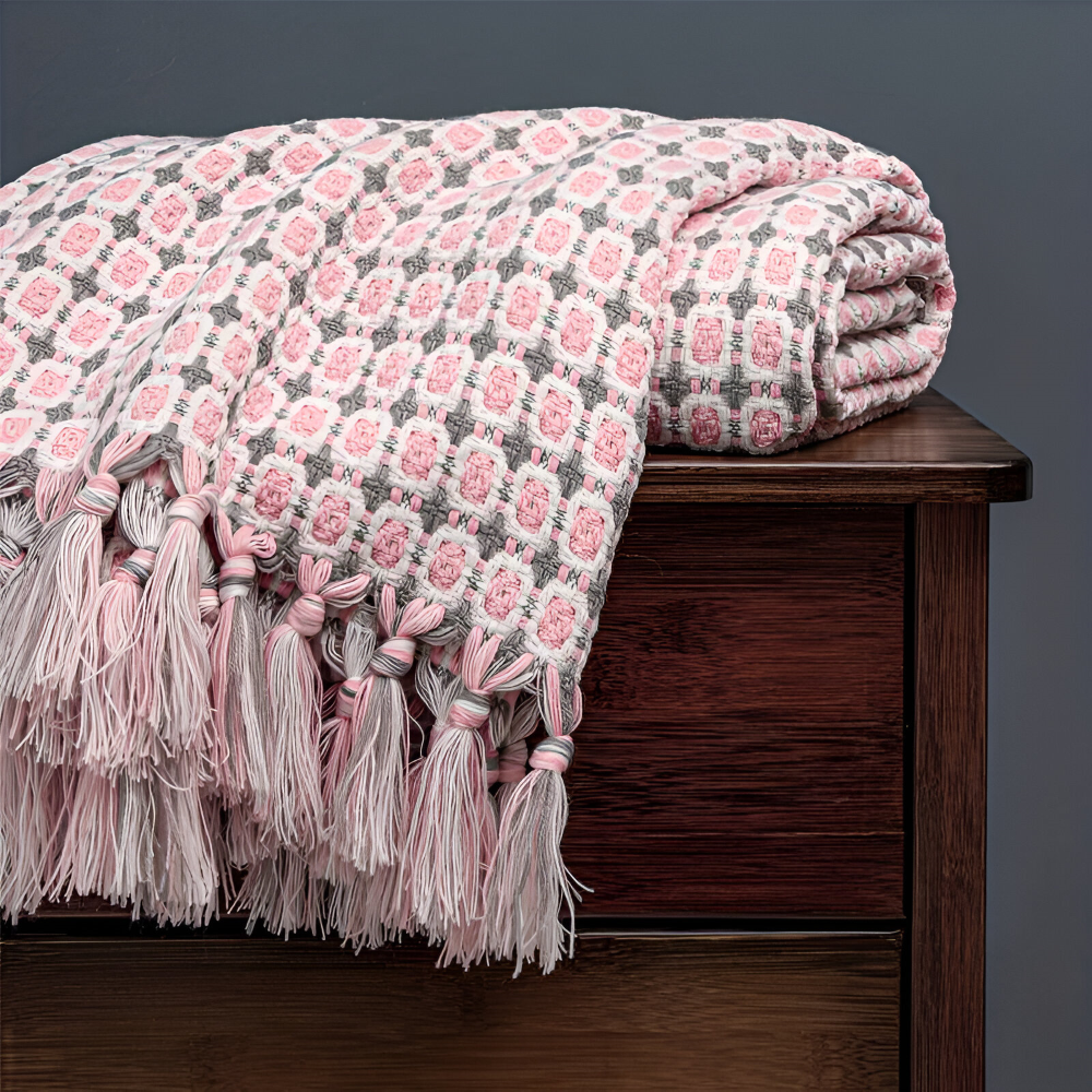 Fleeceplaid med frynser – farverig vintage plaid i blødt design