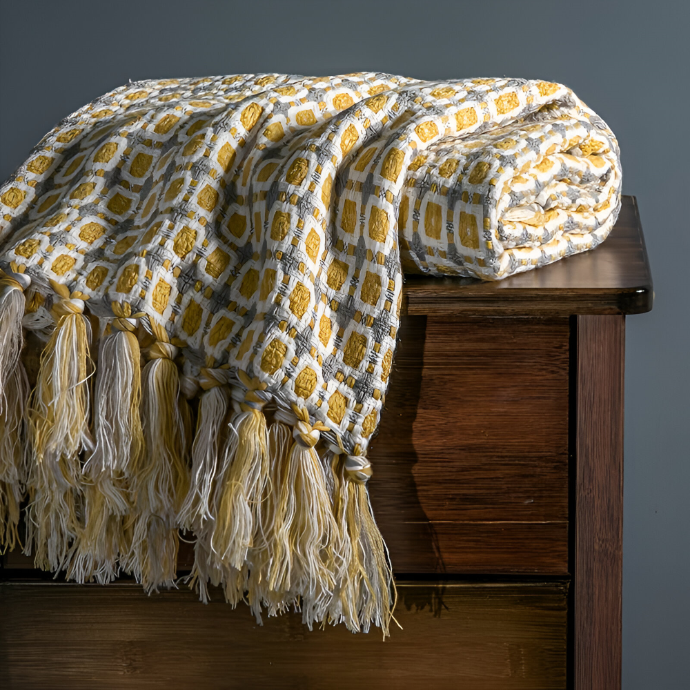 Fleeceplaid med frynser – farverig vintage plaid i blødt design