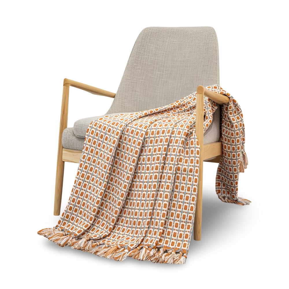 Fleeceplaid med frynser – farverig vintage plaid i blødt design