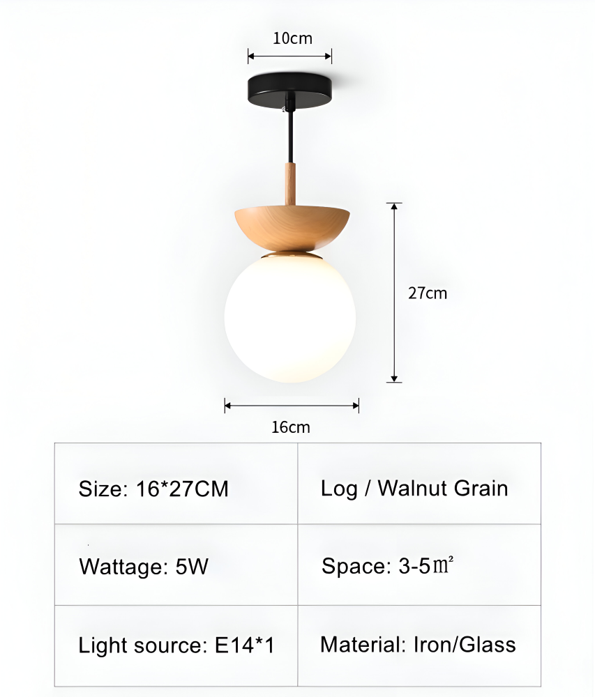 Kiyora – Japansk LED Loftlampe med Perleformet Glaskuppel og Træramme