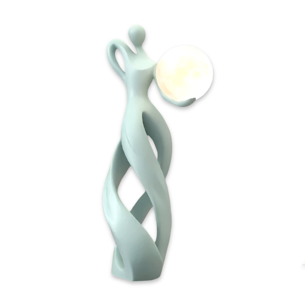 Dekorativ figur lampe i abstrakt design – moderne skulptur med varm belysning