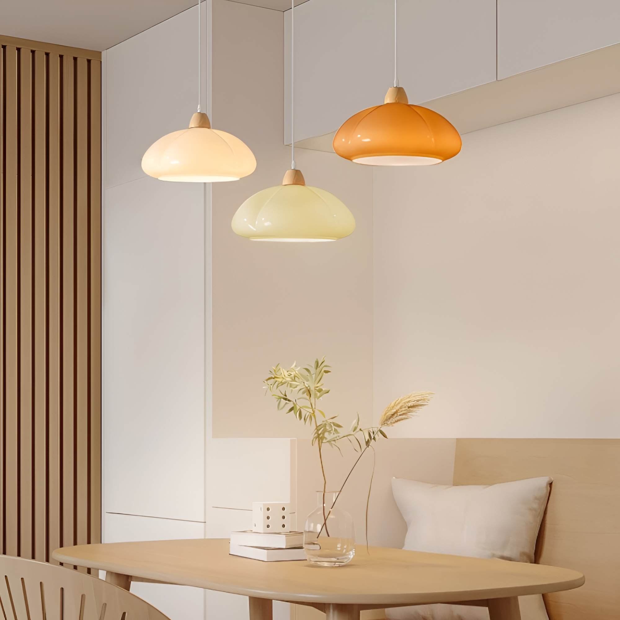Pendellampe i glas og træ – retro lampe i nordisk design