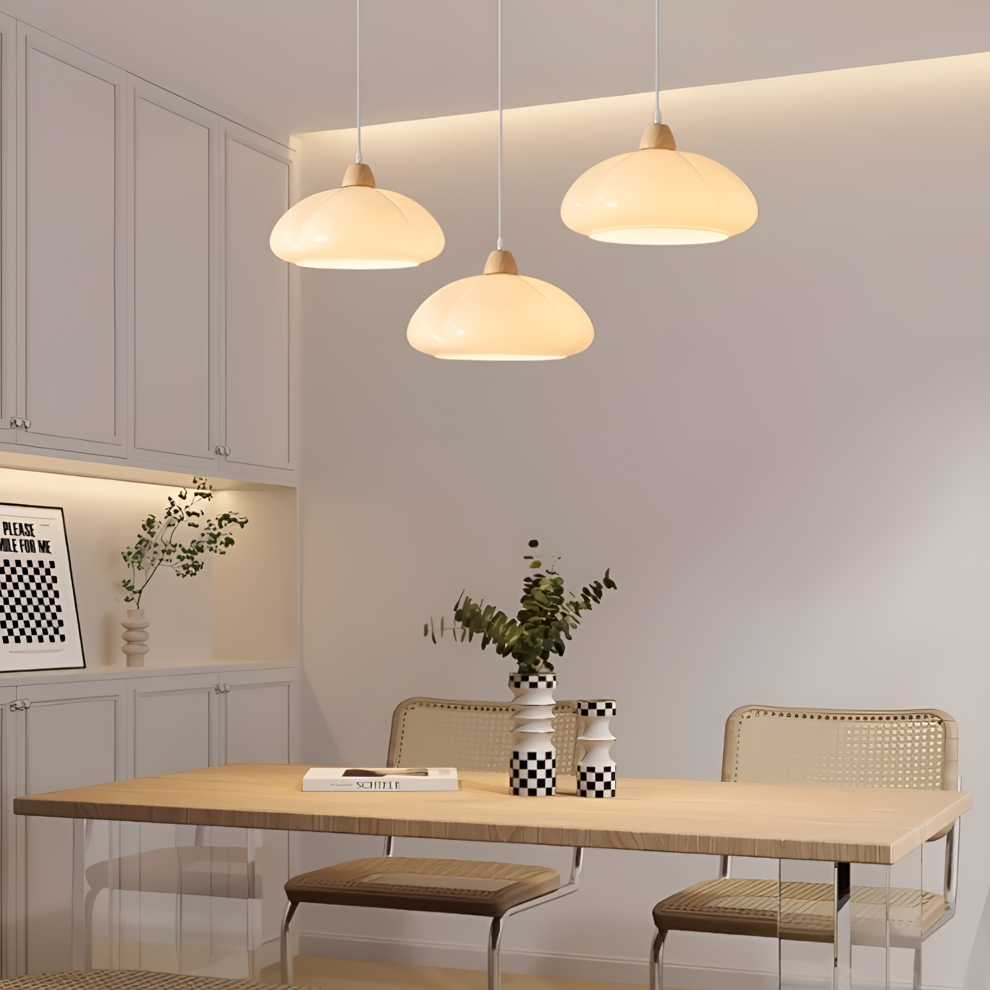Pendellampe i glas og træ – retro lampe i nordisk design