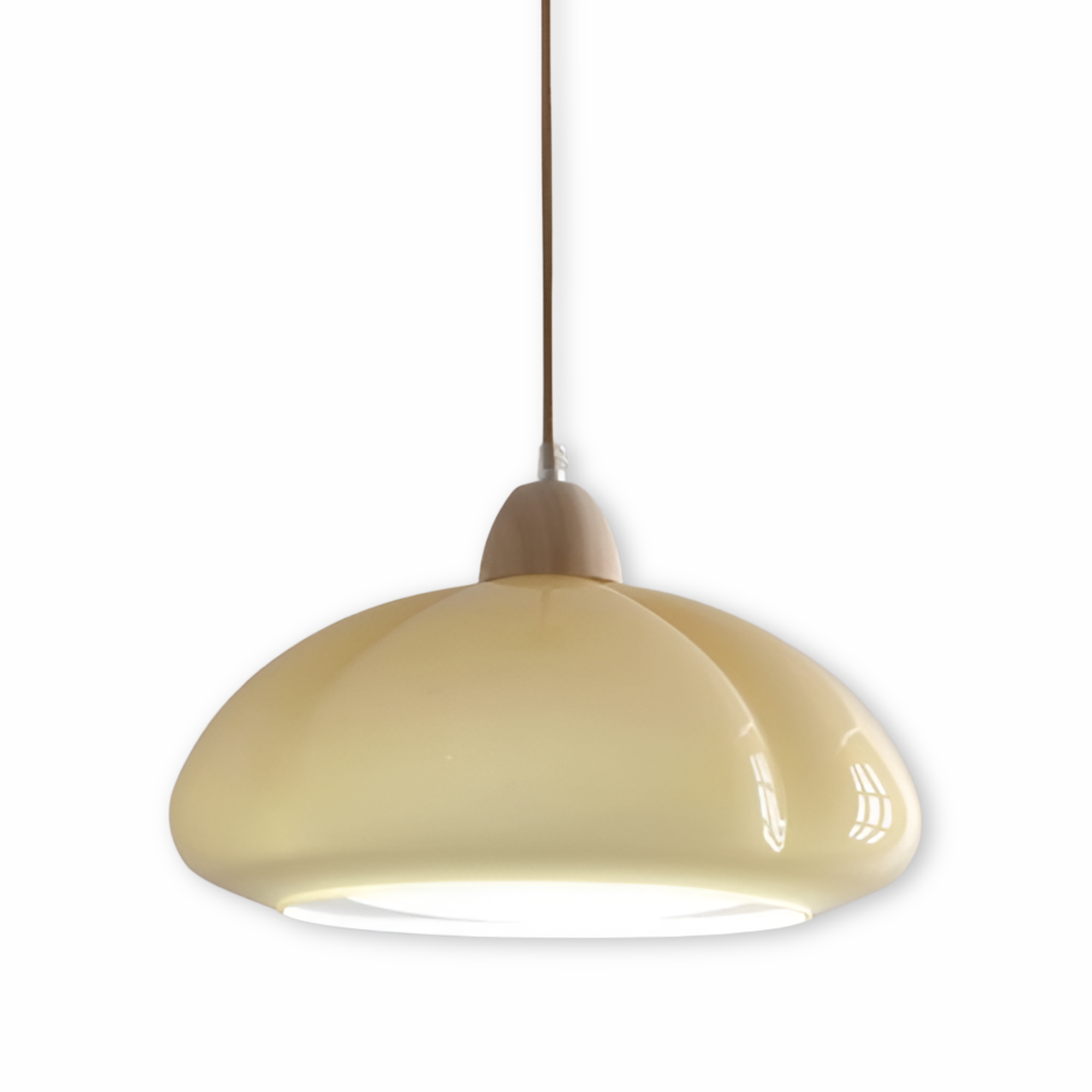 Pendellampe i glas og træ – retro lampe i nordisk design