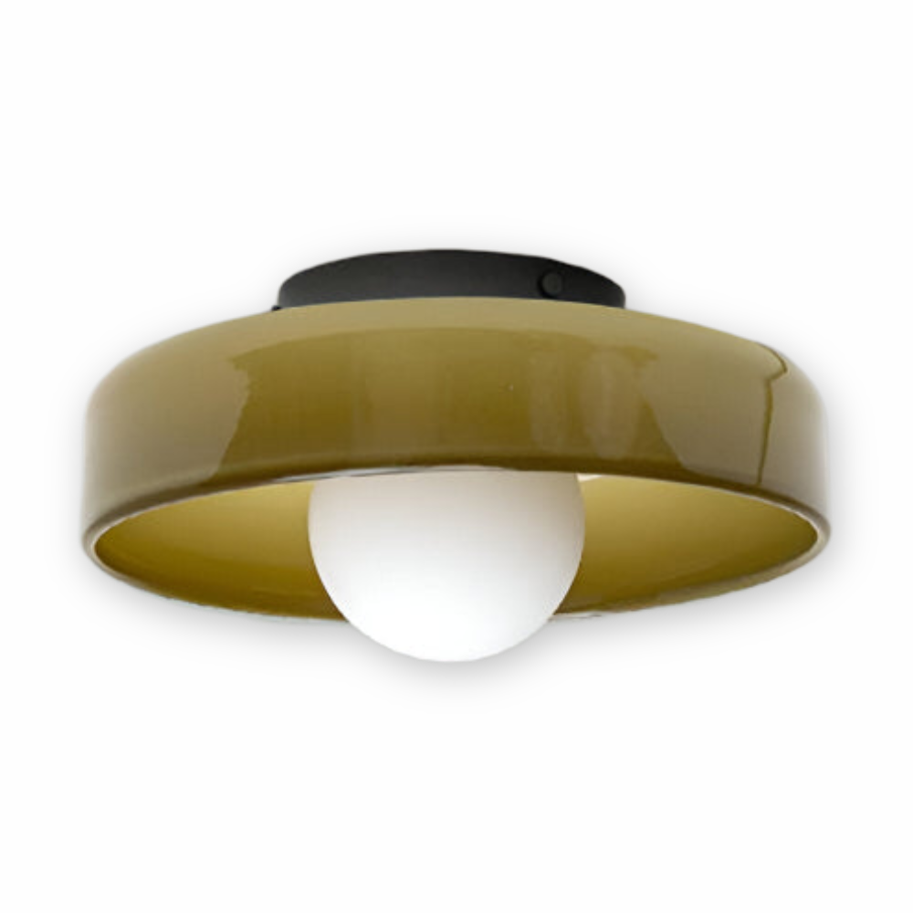 Lunaro – Rund Loftlampe i Glas og Sten med Moderne LED-Belysning