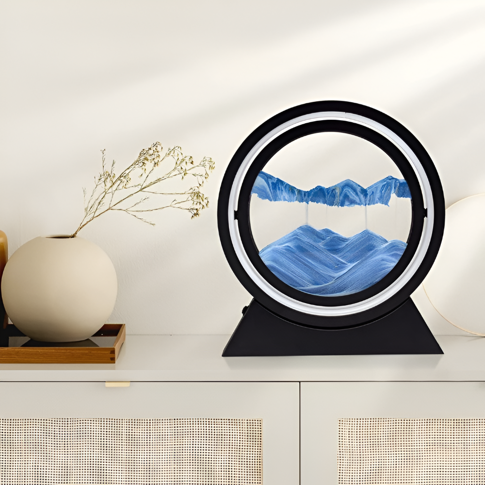 ZenCascade – Roterande Sandlampa med LED och USB-laddning