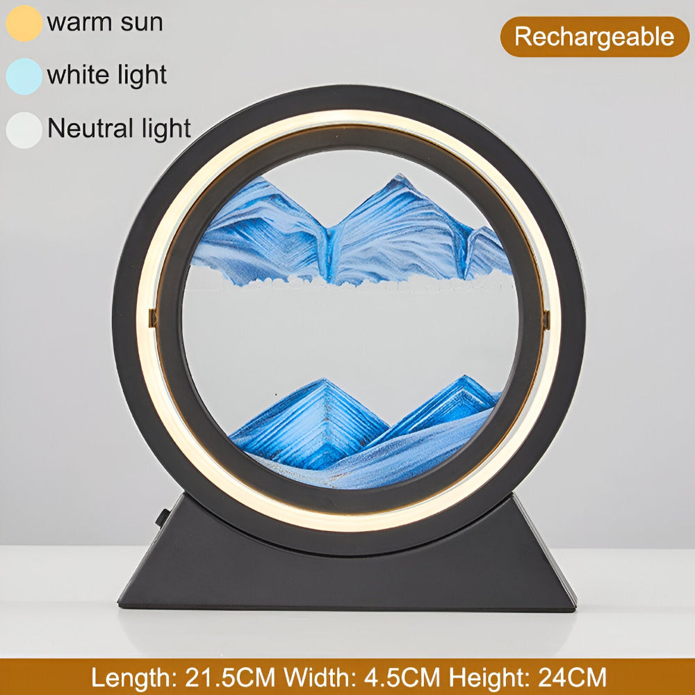 ZenCascade – Roterande Sandlampa med LED och USB-laddning