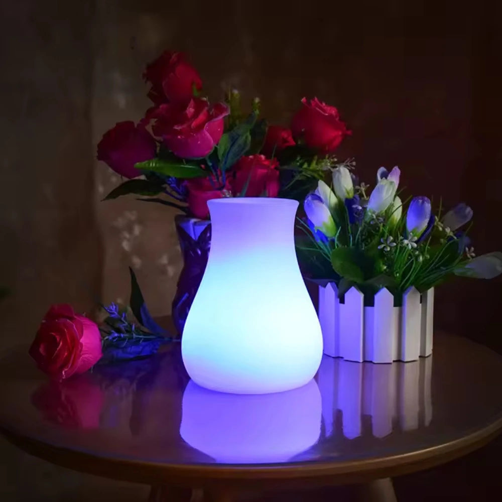 Lysende vase med LED – genopladelig vase med fjernbetjening og 16 farver
