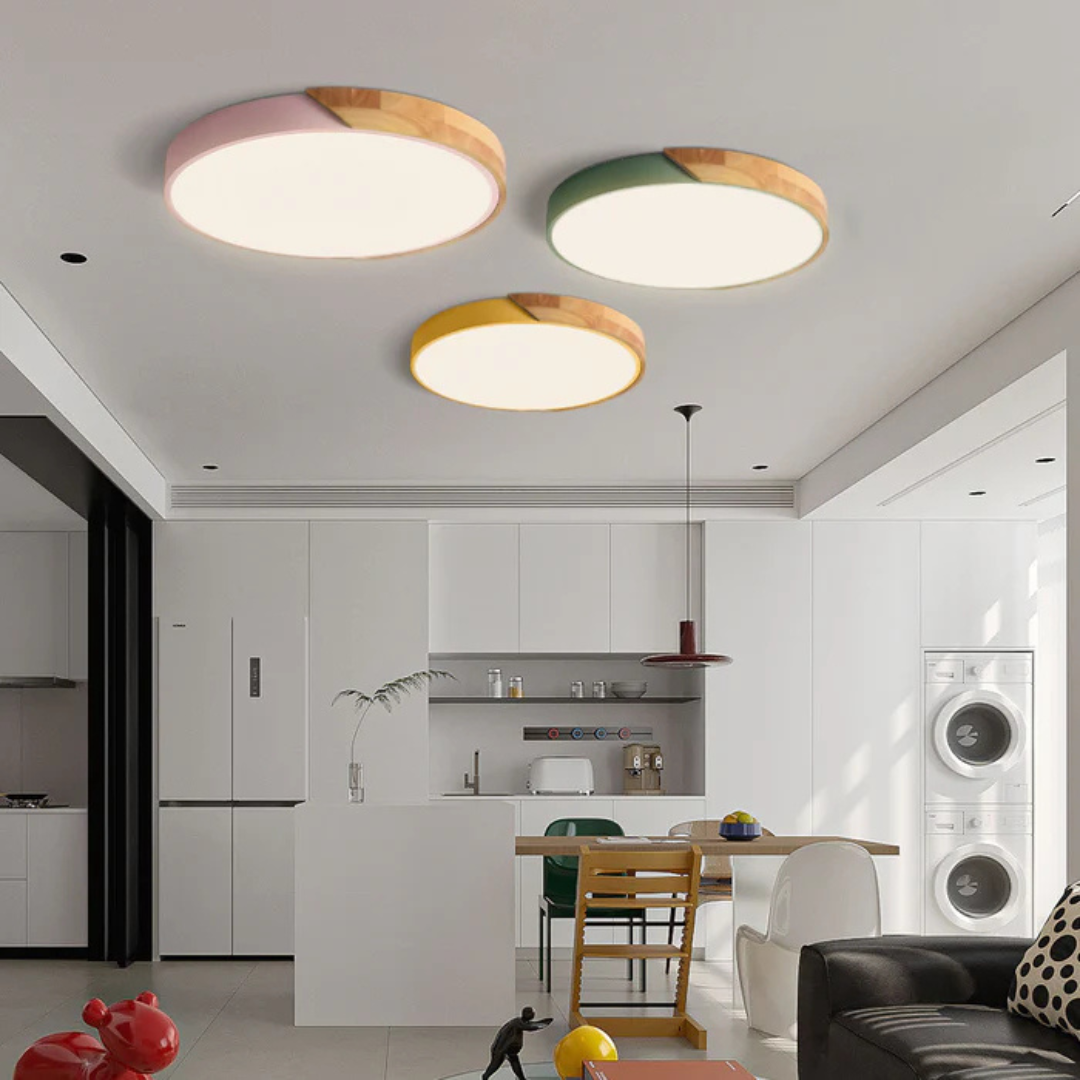 Skandinavisk LED-loftlampe i træ