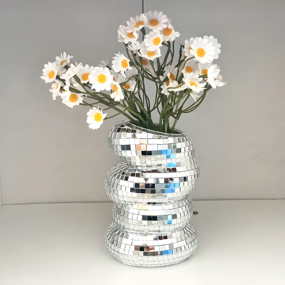 Disco vase med spejl design – glitrende dekorativ blomstervase