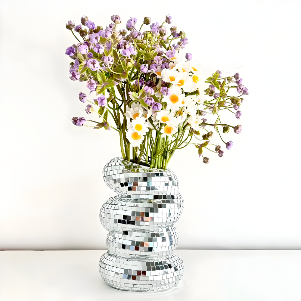 Disco vase med spejl design – glitrende dekorativ blomstervase