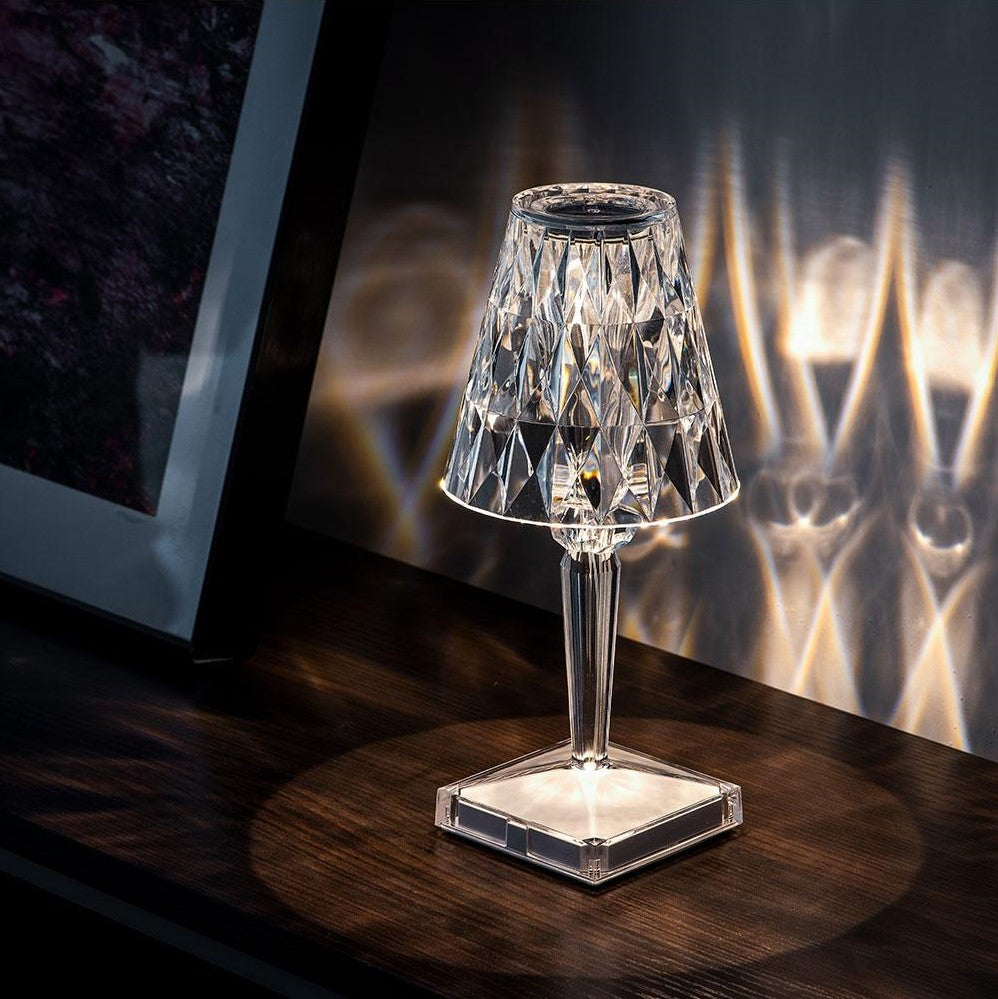 CrystalGlow – Trådlös Kristallbordslampa med Touchkontroll och 3 Ljuslägen