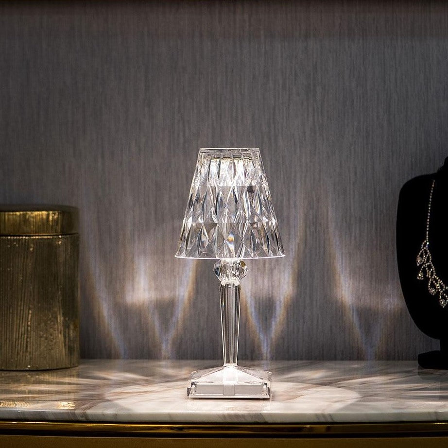 CrystalGlow – Trådlös Kristallbordslampa med Touchkontroll och 3 Ljuslägen