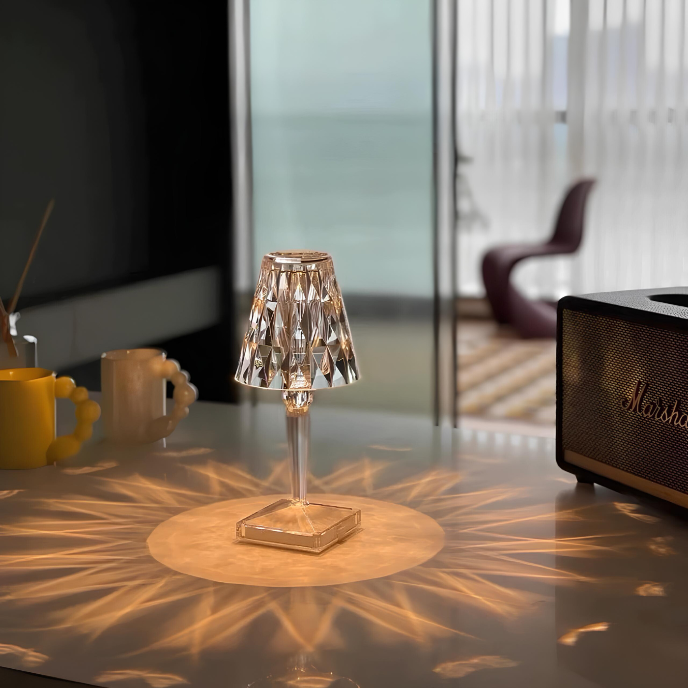 CrystalGlow – Trådlös Kristallbordslampa med Touchkontroll och 3 Ljuslägen