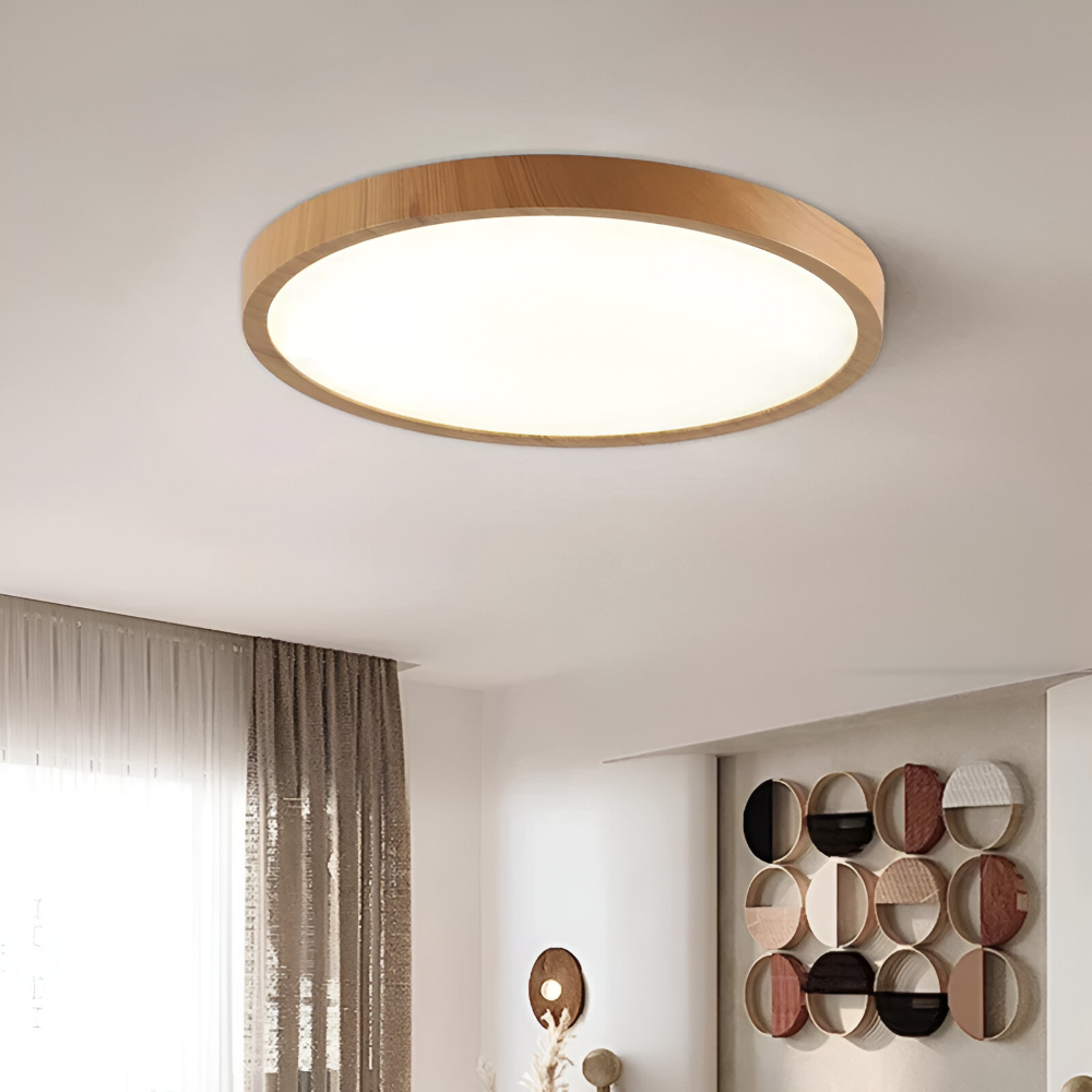 Waleno – Ultratynd Rund Loftlampe med LED og Valnøddeffekt