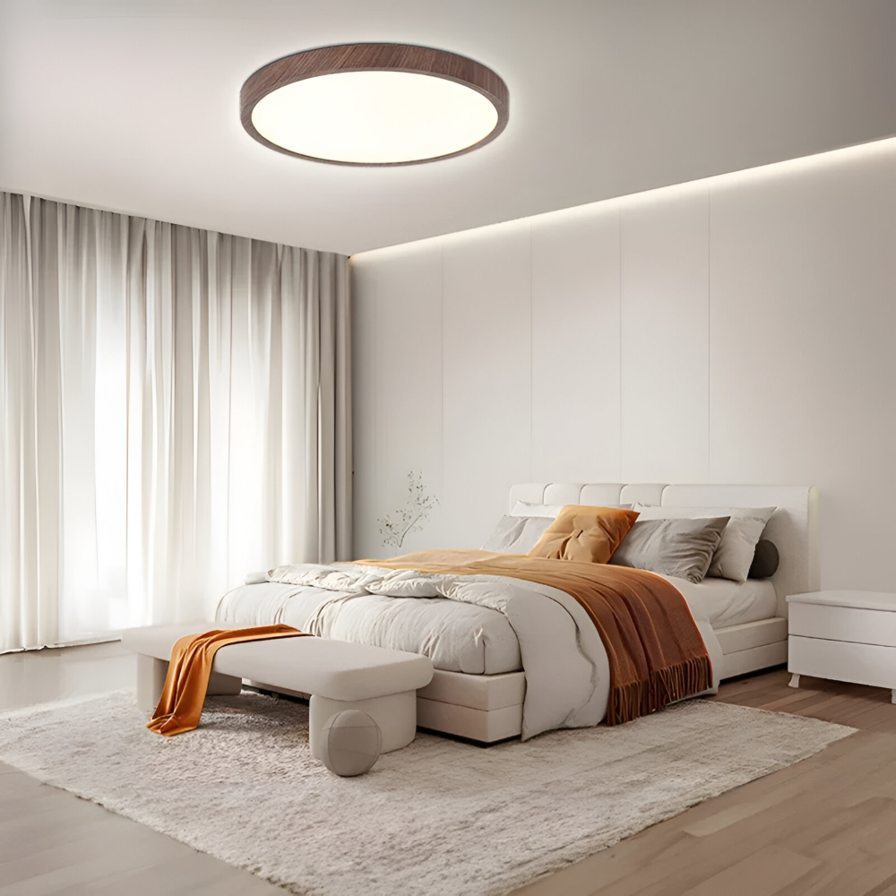 Waleno – Ultratynd Rund Loftlampe med LED og Valnøddeffekt