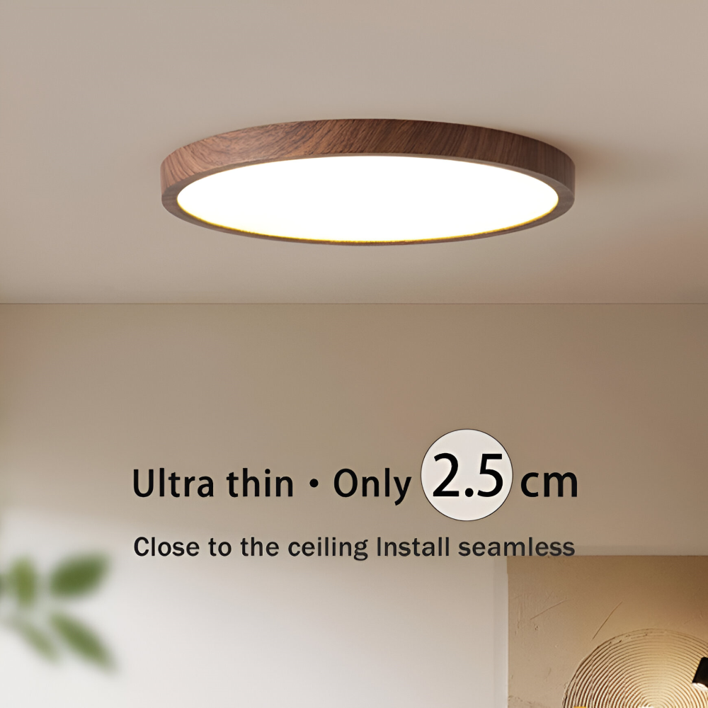 Waleno – Ultratynd Rund Loftlampe med LED og Valnøddeffekt
