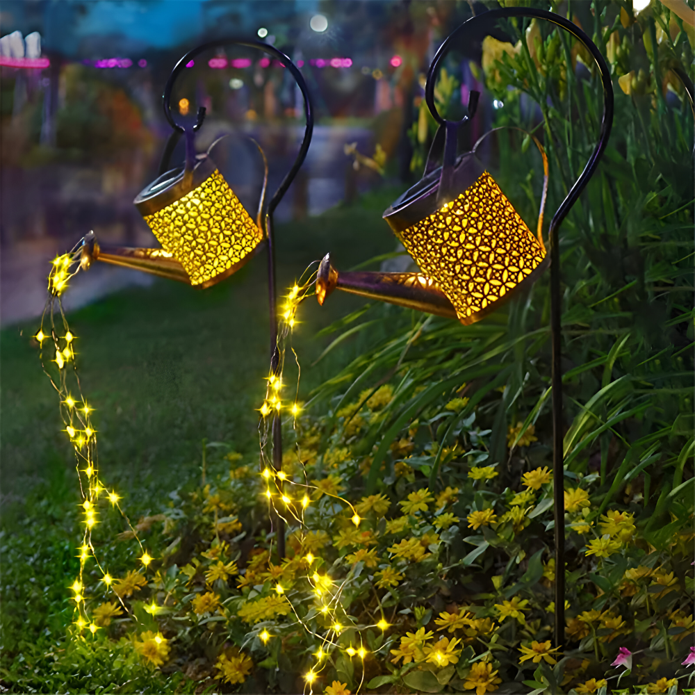 Solcelledrevet vandkande med LED lys – dekorativ havelampe