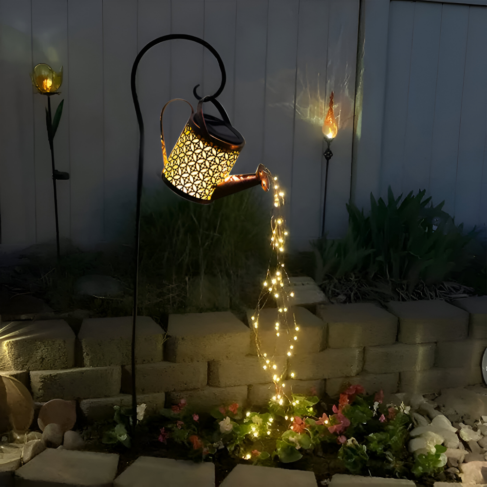 Solcelledrevet vandkande med LED lys – dekorativ havelampe