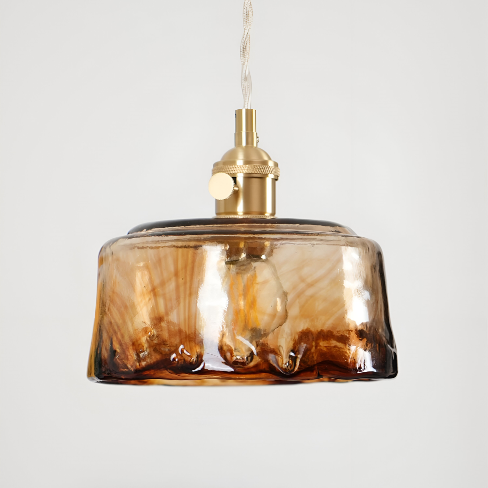 Vintage glaspendel lampe i antik messing til spisebord