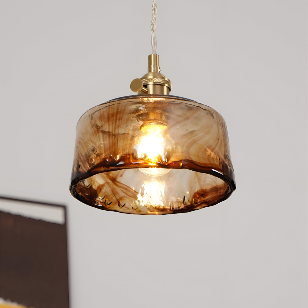 Vintage glaspendel lampe i antik messing til spisebord