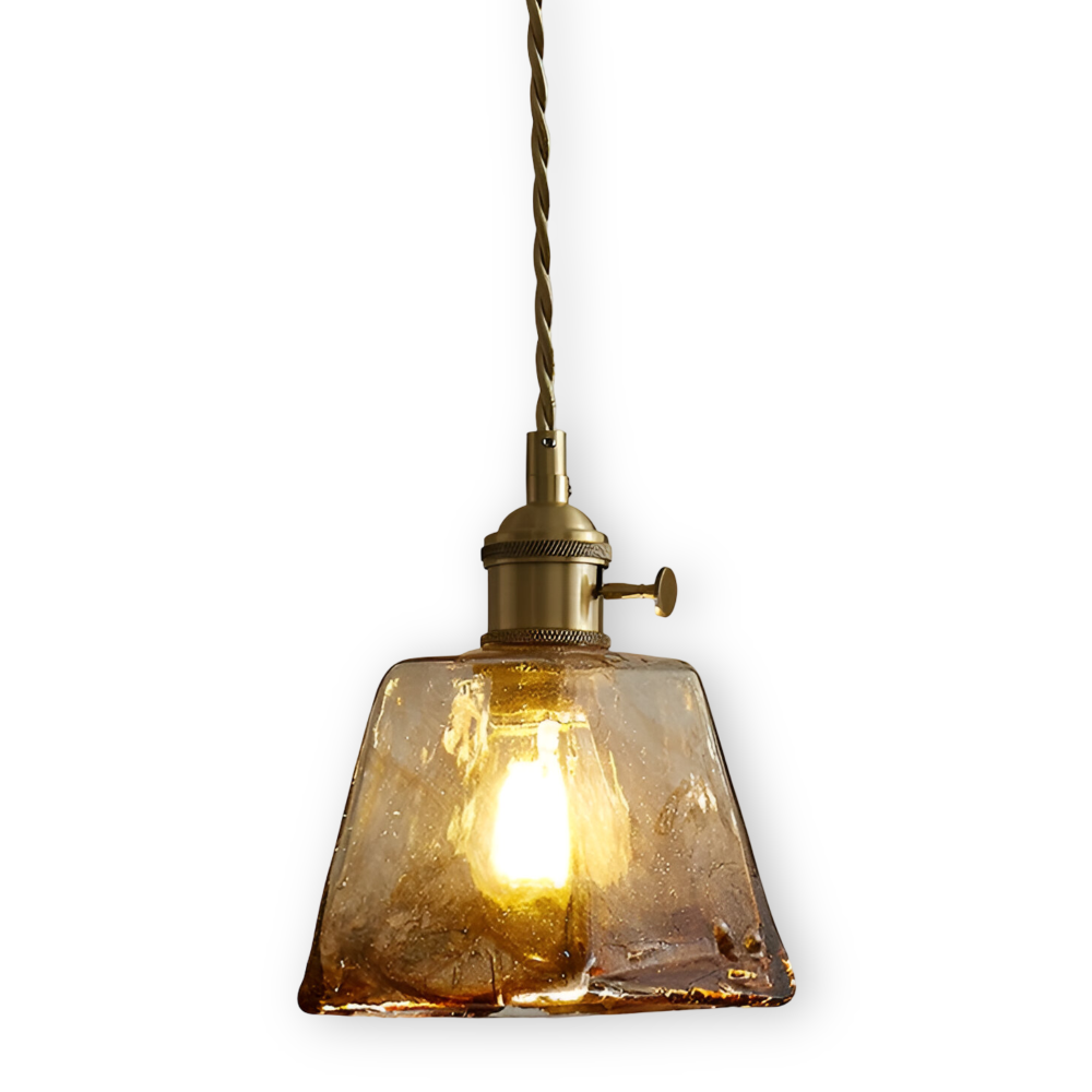 Vintage glaspendel lampe i antik messing til spisebord