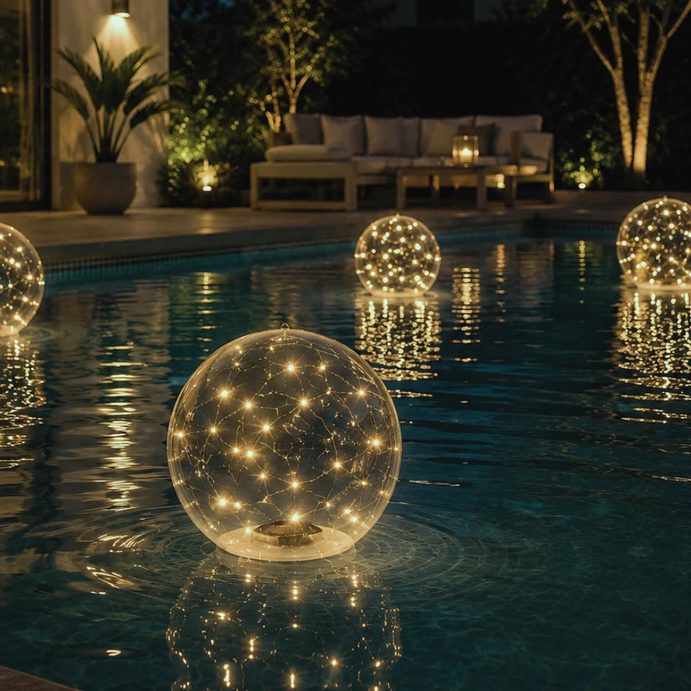 Flydende solcellelampe til pool og have