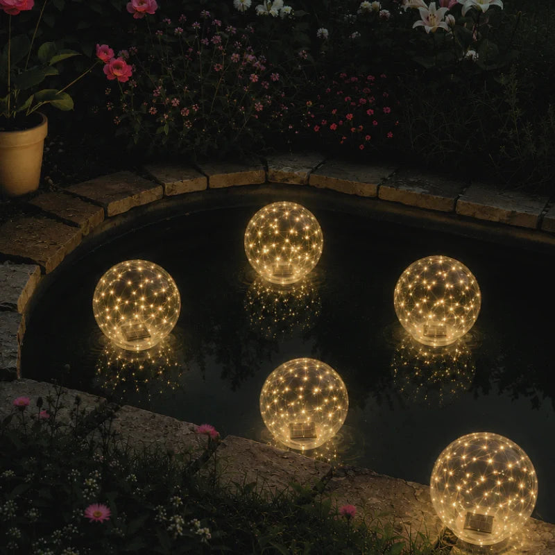 Flydende solcellelampe til pool og have