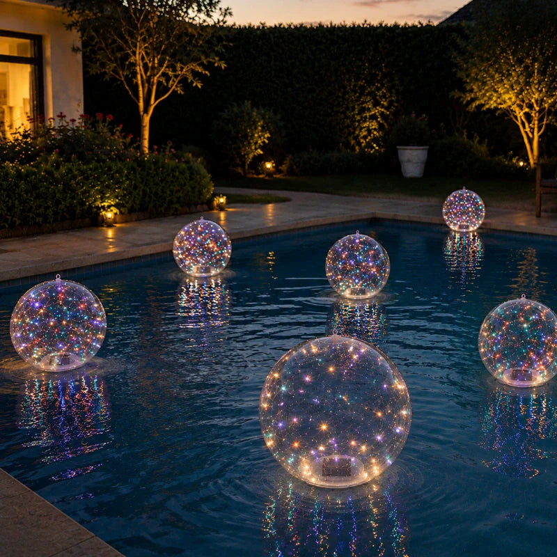 Flydende solcellelampe til pool og have