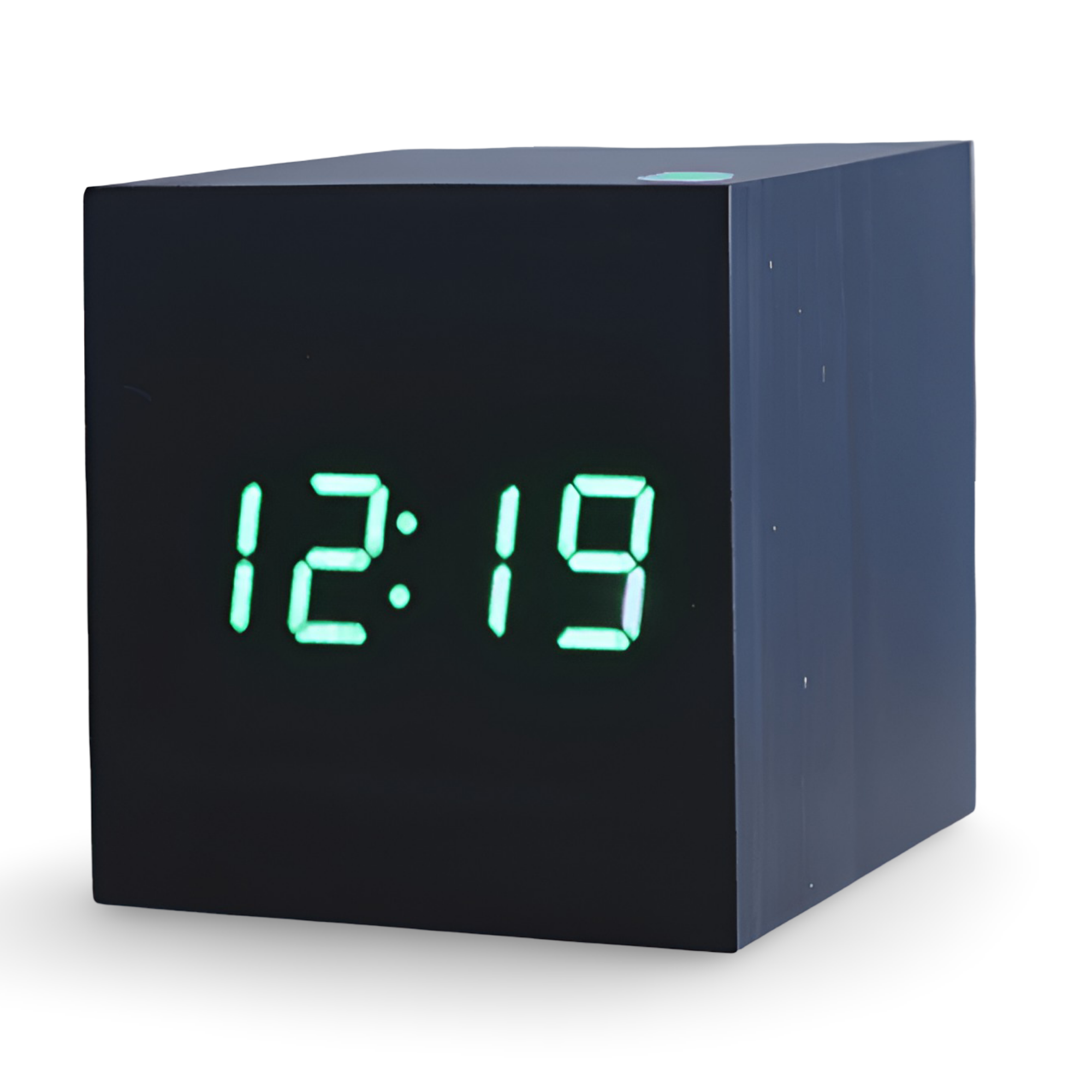 Digital LED vækkeur i træ – minimalistisk kubedesign