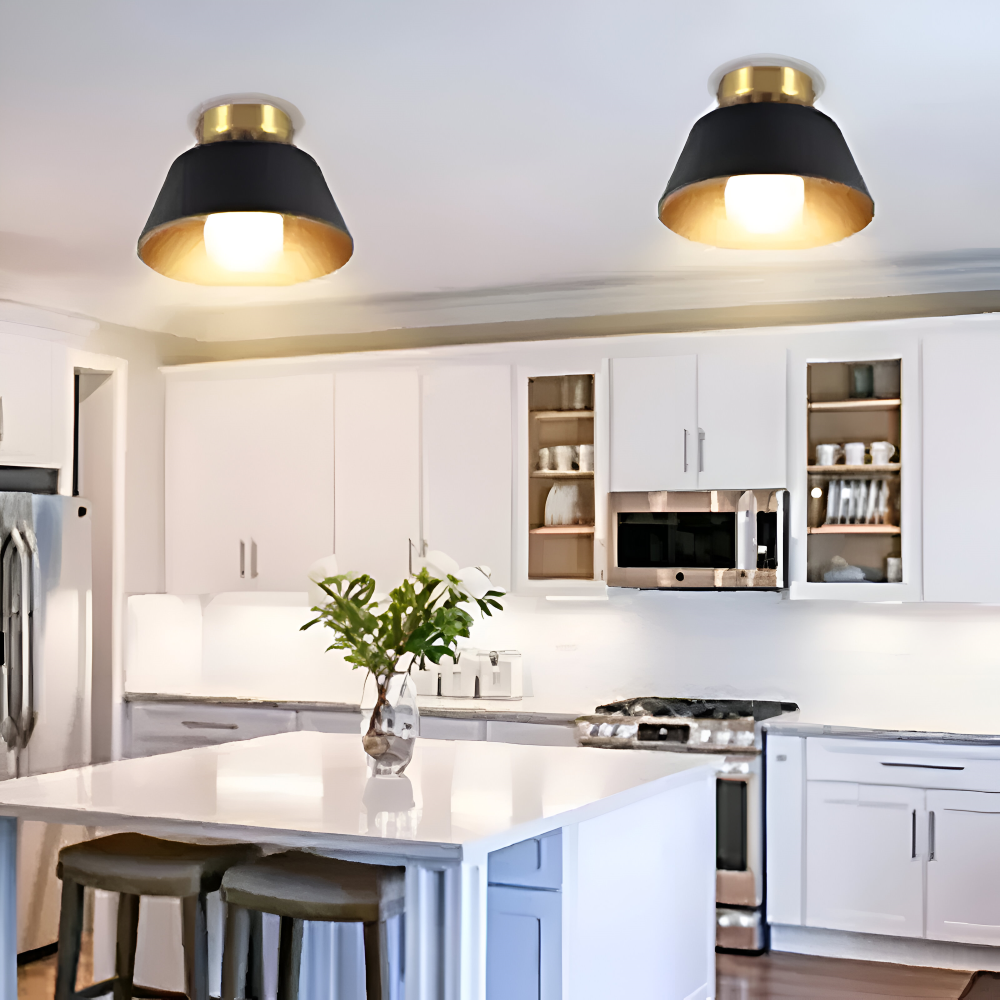 Retro LED-loftlampe i sort og hvid metal