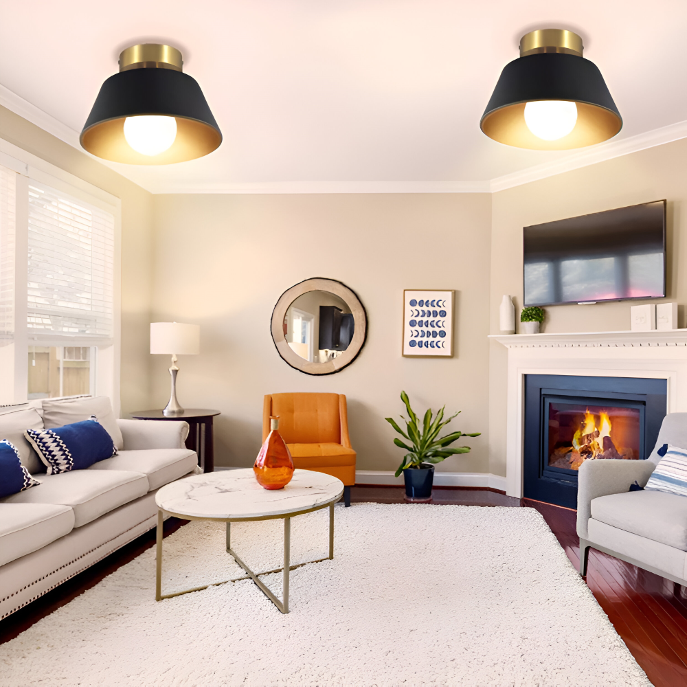 Retro LED-loftlampe i sort og hvid metal