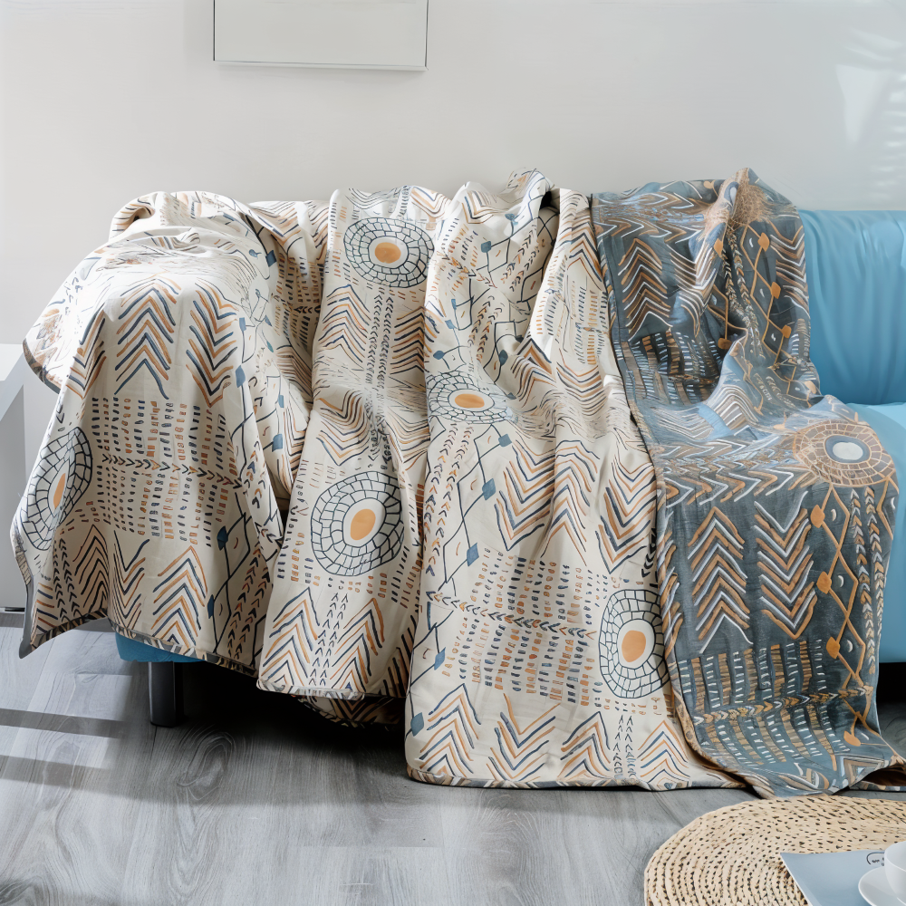 Vendbar boho-plaid i firelags bomuld