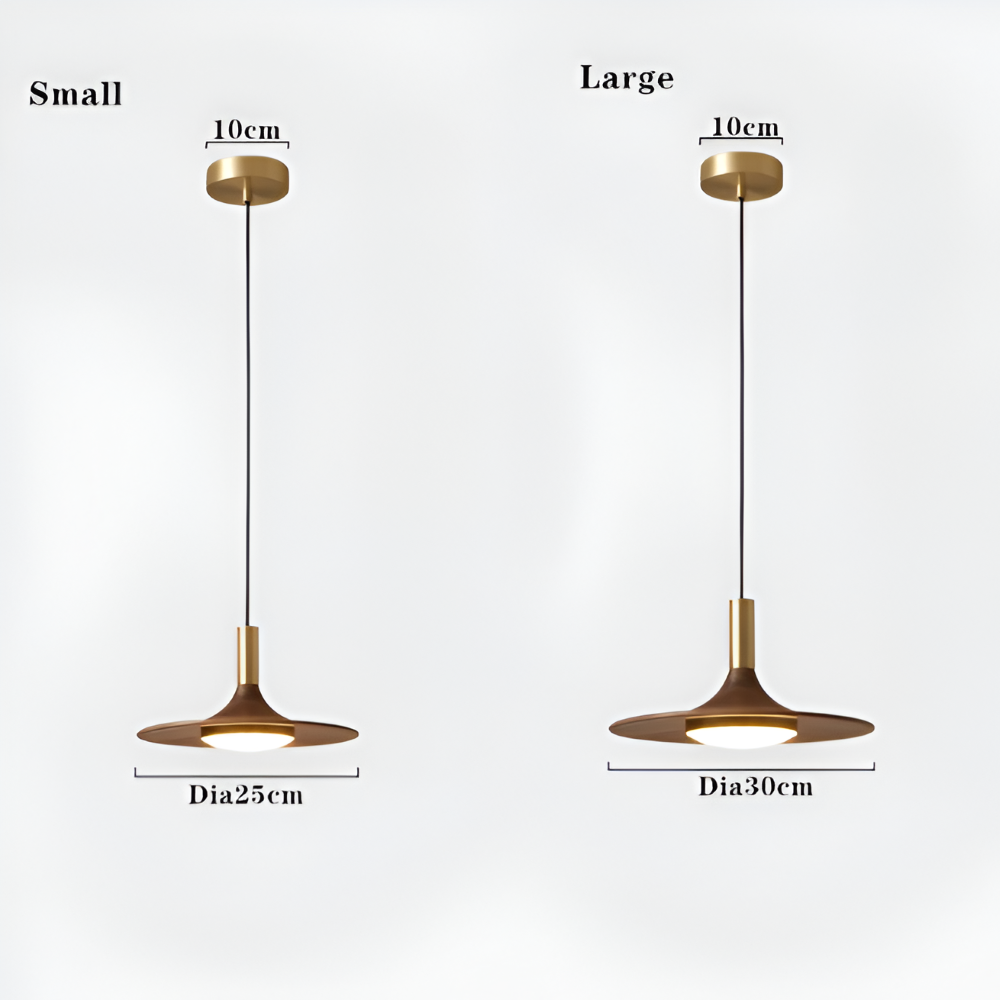 Pendellampe i valnøddetræ – rund nordisk lampe med LED lys