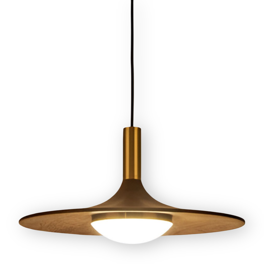 Pendellampe i valnøddetræ – rund nordisk lampe med LED lys