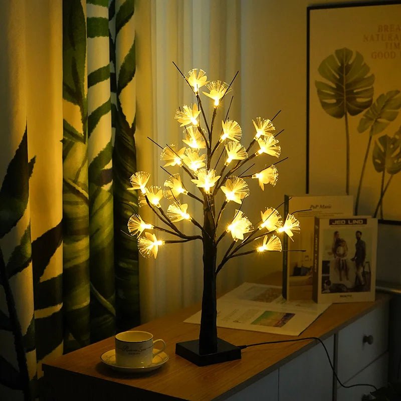 Blomster træ lampe LED – hvid dekorationslampe med varm lys USB/batteri