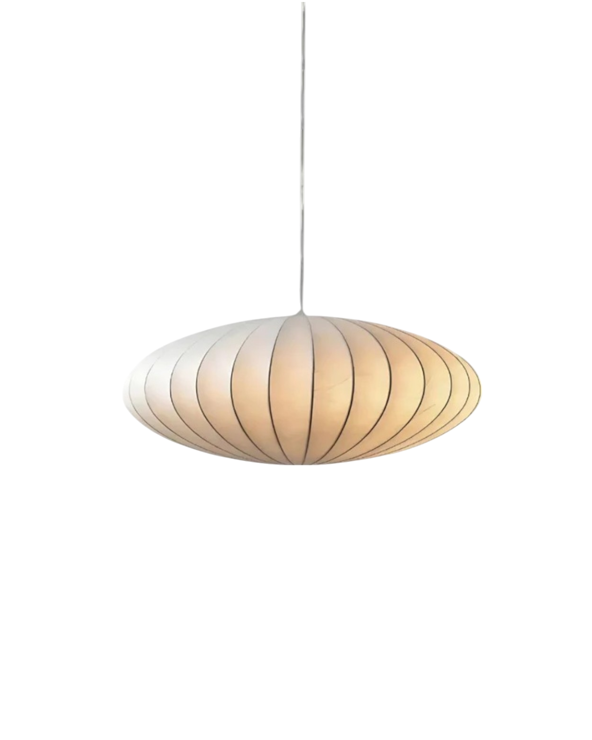 Rund tekstilloftlampe i nordisk Japandi-stil