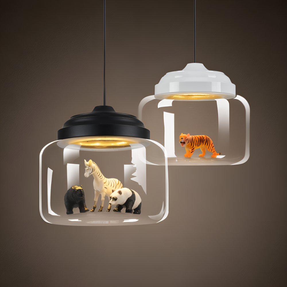 Børne pendel lampe i glas med nordiske dyremotiver