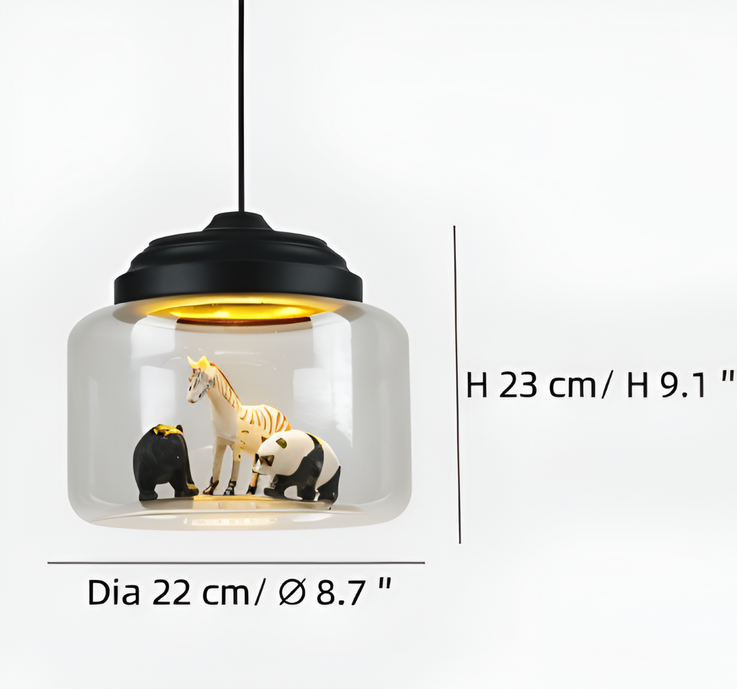 Børne pendel lampe i glas med nordiske dyremotiver